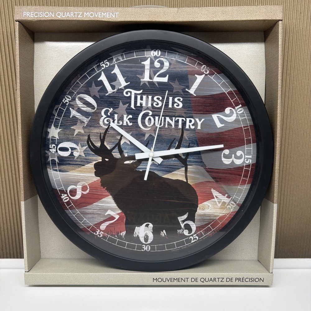 Elk Country 15" Reflective Art Quartz Battery Operated Wall Clock Rustic Cabin
